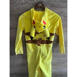 Pokemon Pikachu Boy Costume halloween size M 8-10 yrs bodysuit yellow hoodie